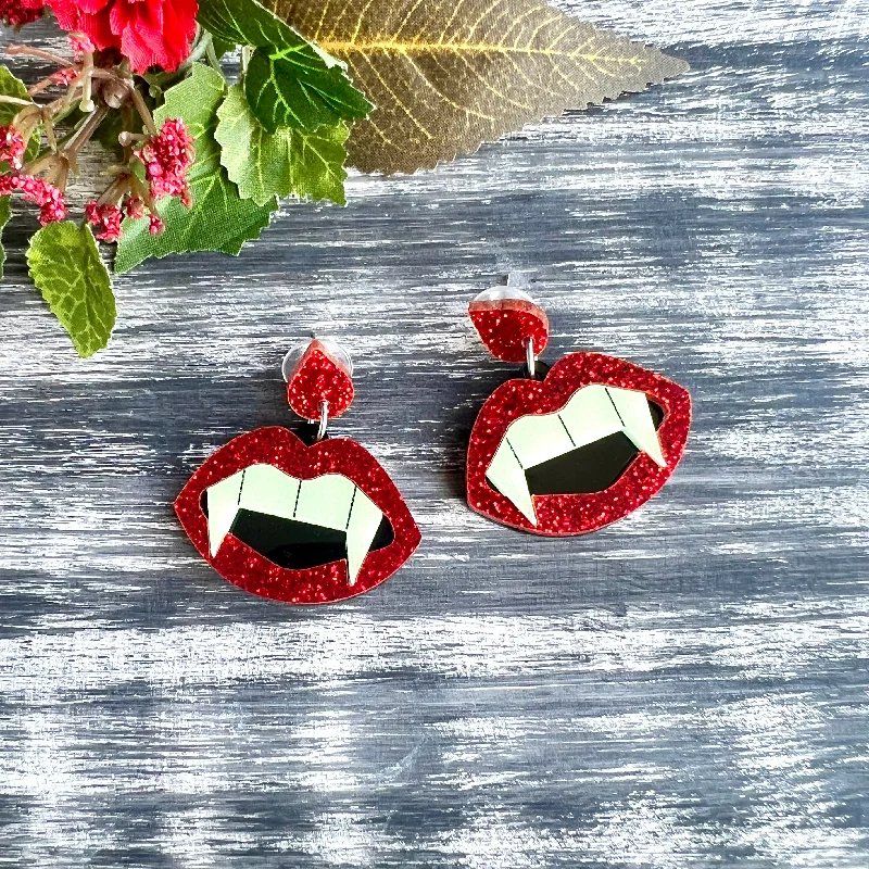 Ladies earrings vibrant elegance -Vampire Teeth Earrings