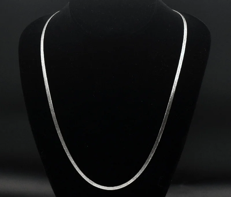 Ladies rings etched shine -Vintage Sterling Silver Italian Herringbone Chain Necklace - 24"