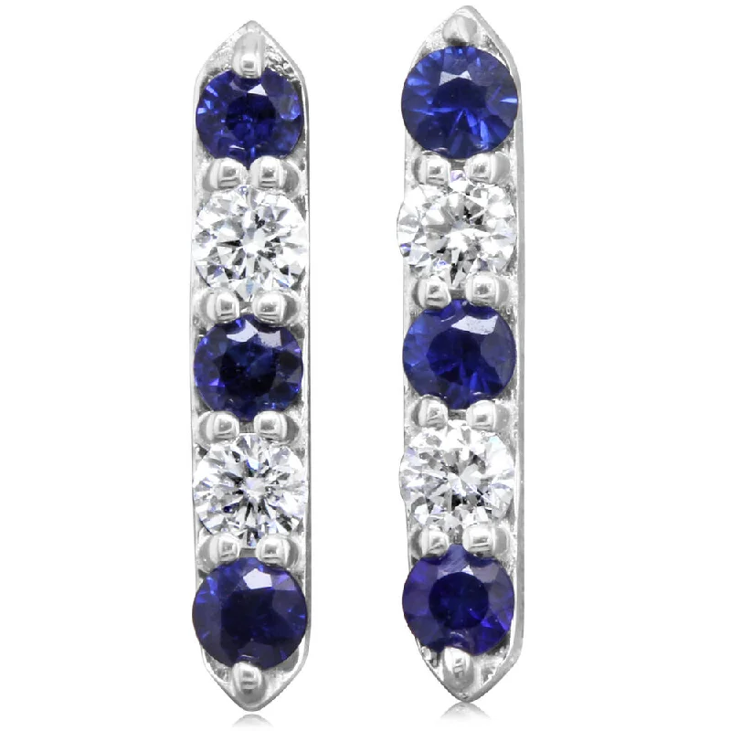 Ladies earrings with amber sapphire -Sapphire and Diamond Bar Earrings in White Gold by Parle