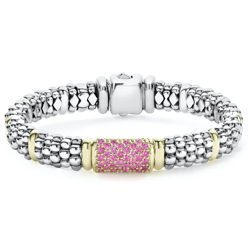 ladies-classic-leather-wrap-bracelets-Pink Sapphire Caviar Bracelet | 9mm (Size M)