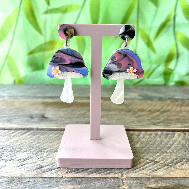 Ladies earrings with owl shine -One of a kind Mushroom Earrings