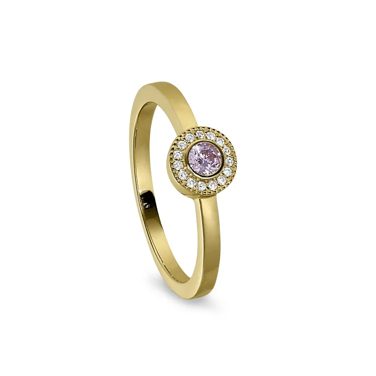 Ladies rings with fin elegance -Gold Finish Sterling Silver Micropave Round Simulated Pink Sapphire Ring with Simulated Diamonds Size 5