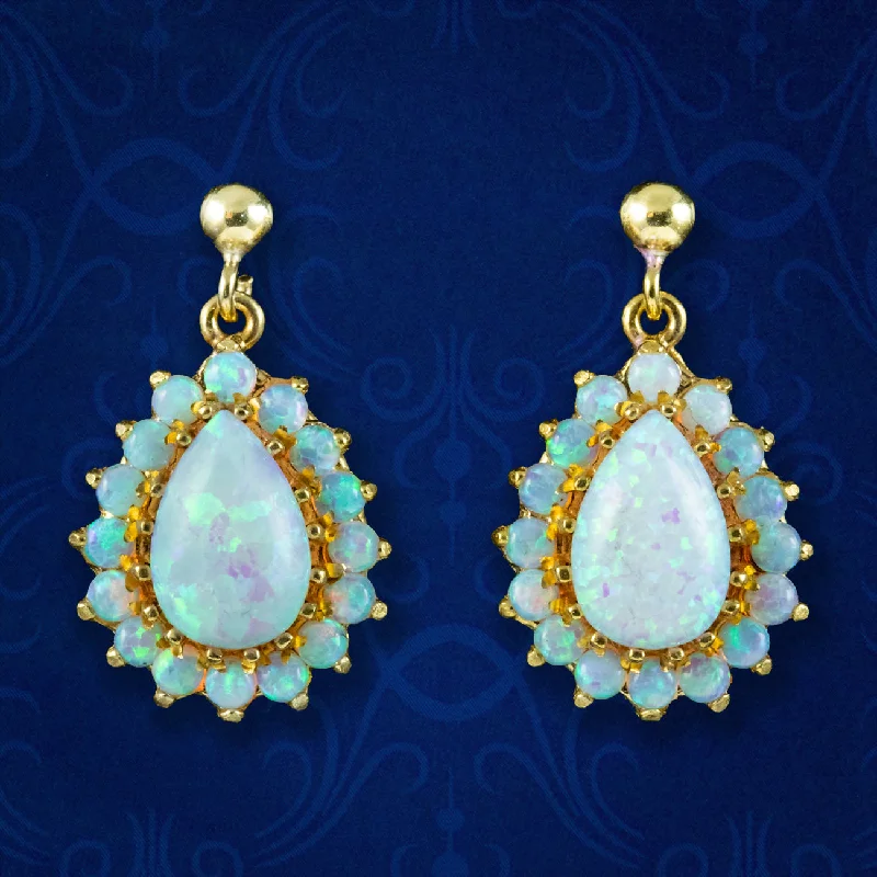 Ladies earrings elegant shine -Victorian Style Opal Drop Earrings Sterling Silver 18ct Gold Gilt