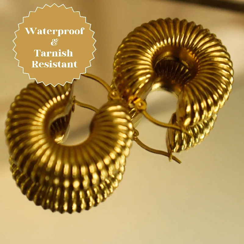 Ladies earrings for elegant wardrobes -Tomiwa 18ct Gold Plated Stainless Steel Hoop Earrings