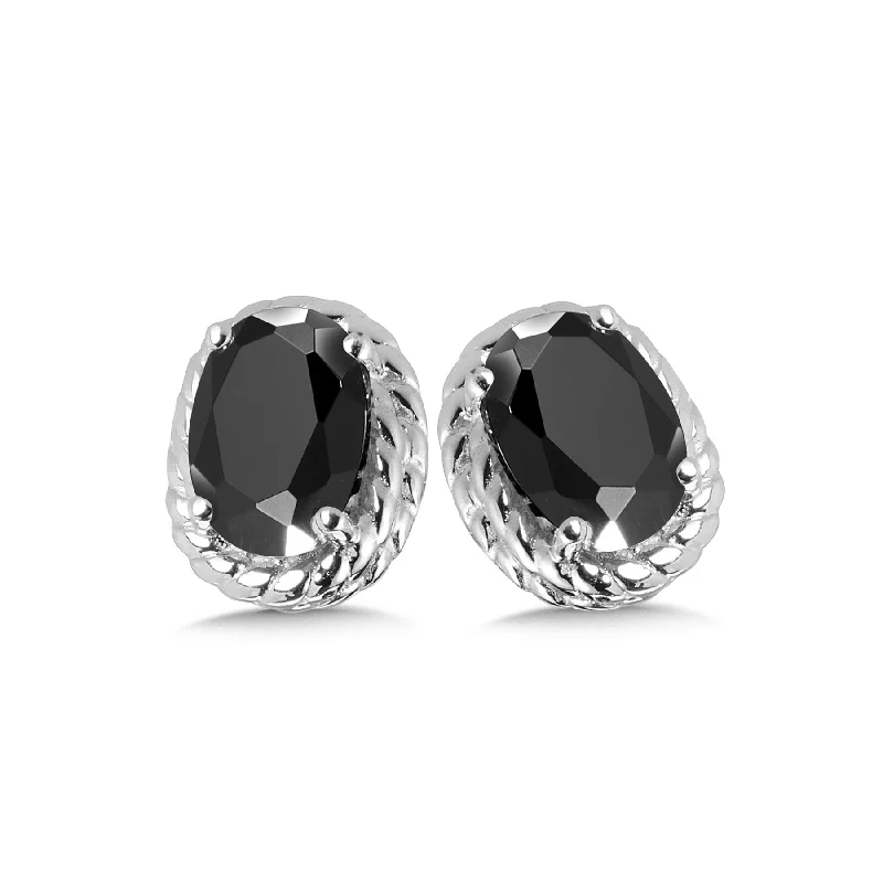 Ladies earrings spiral shine -Onyx Stud Earrings  in Silver