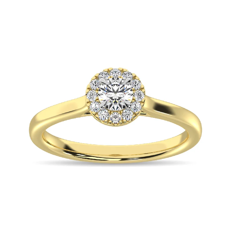 Ladies wedding rings for coastal vows -Diamond 3/8 Ct.Tw. Round Center Halo Engagement Ring in 10K Yellow Gold