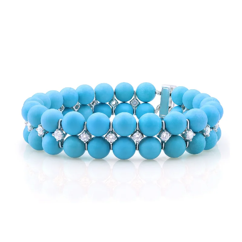 ladies-multi-strand-diamond-bracelets-Two Row Turquoise Bracelet