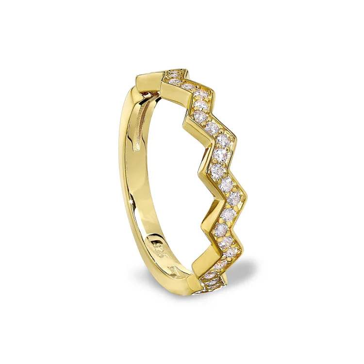 Ladies rings for fair elegance -Gold Vermeil Sterling Silver Micropave Ups and Downs Ring with Simulated Diamonds