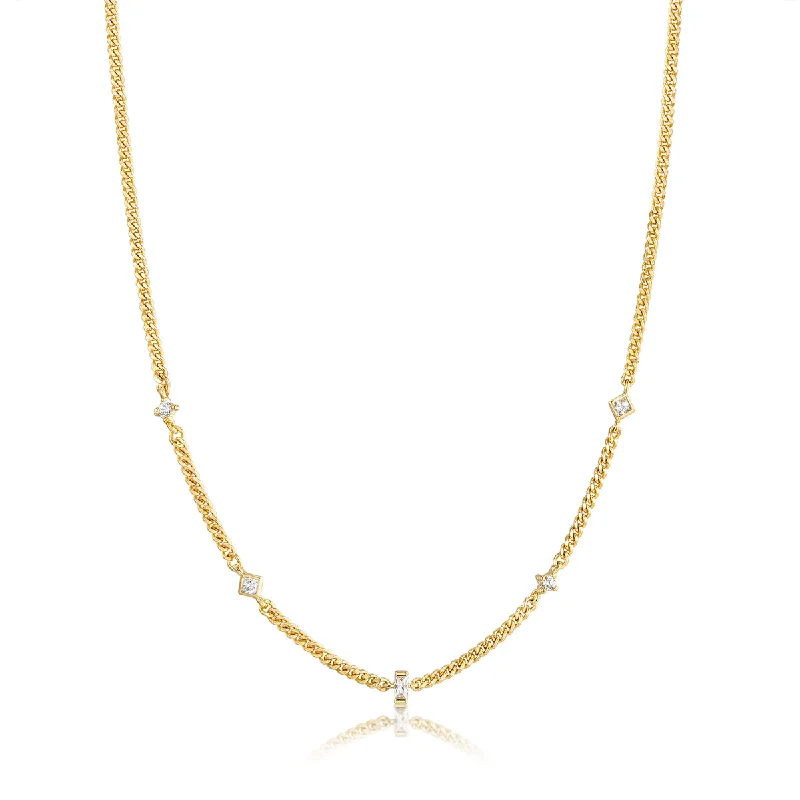 ladies-silver-rose-gold-necklaces-Gold Plated Multi CZ Stone Necklace