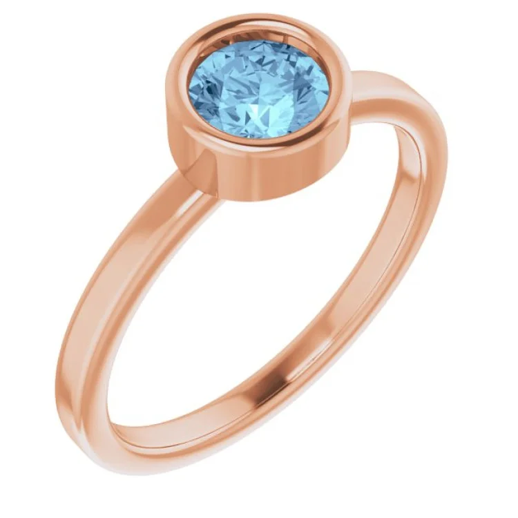 Ladies rings with colt designs -14K Rose 5.5 mm Natural Aquamarine Ring