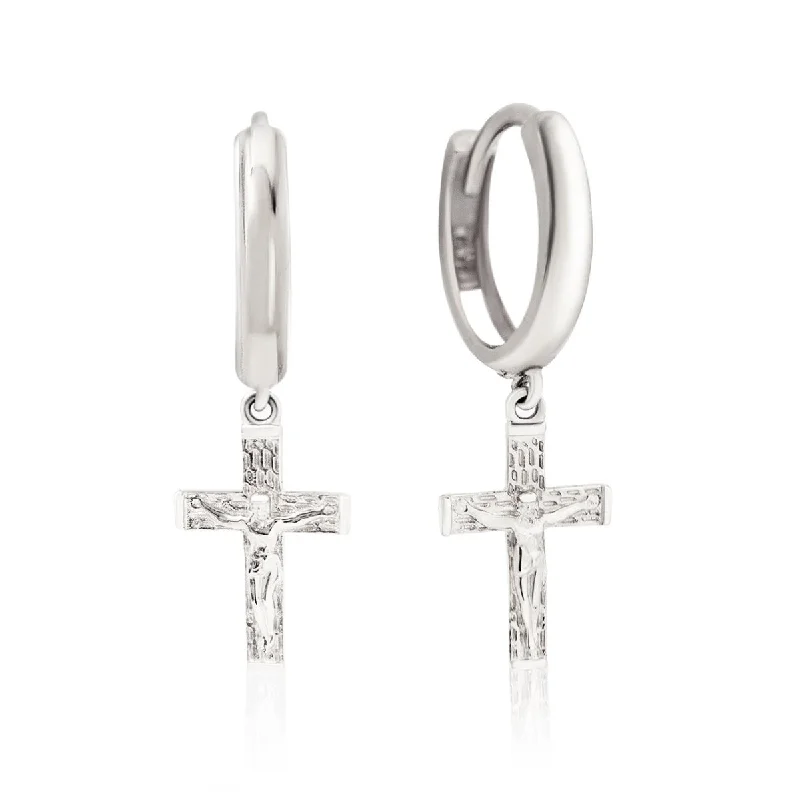 Ladies earrings hypoallergenic metal -Cross Drop Huggie Earrings