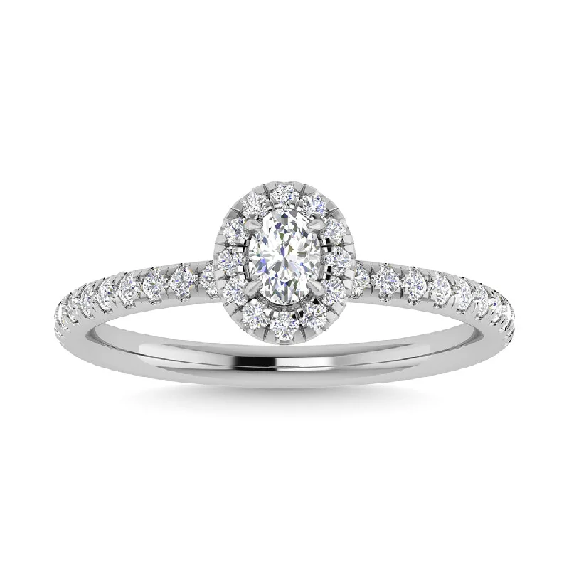 Ladies wedding rings with lunar bands -Diamond 3/4 Ct.Tw. Oval Cut Engagement Ring in 14K White Gold