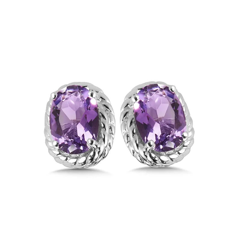 Ladies earrings for stage elegance -Amethyst Stud Earrings  in Silver