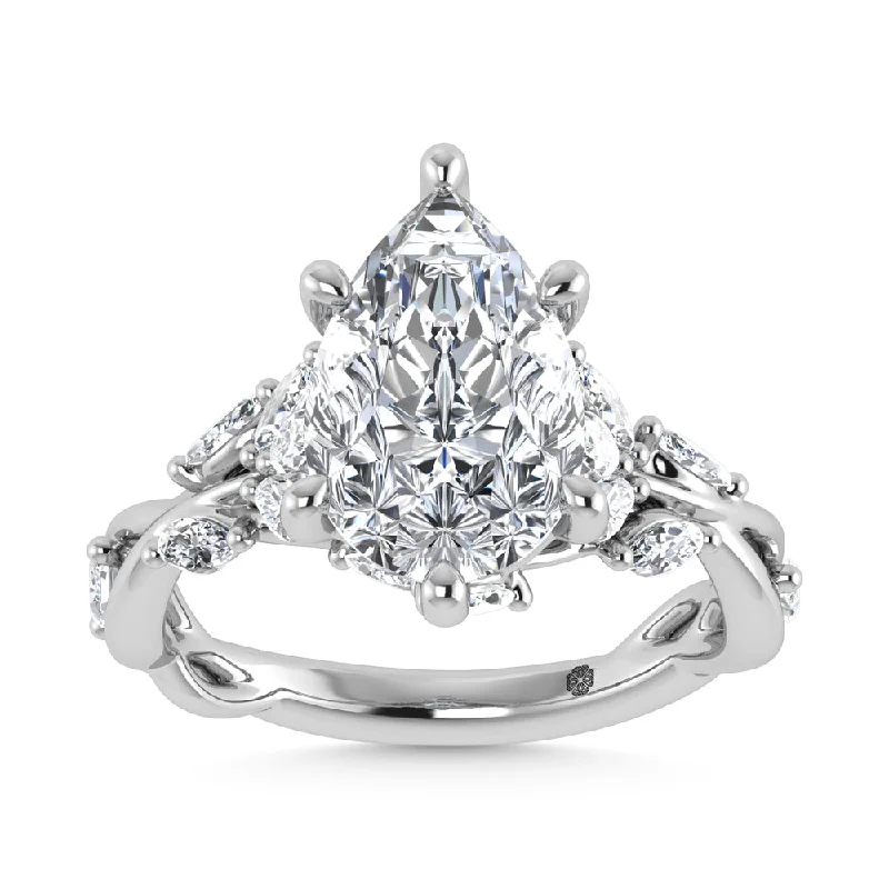 Ladies wedding rings for youthful unions -14K White Gold Lab Grown Diamond 3 1/2 Ct.Tw. Marquise and Pear Engagement Ring (Center 3 ct)