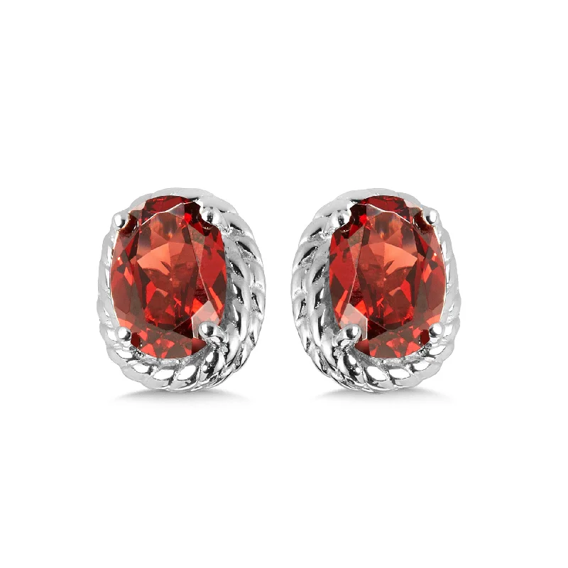 Ladies earrings ripple shine -Garnet Stud Earrings in Silver