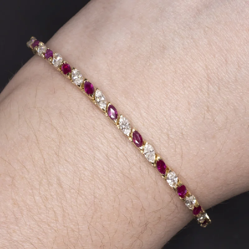 ladies-flower-slider-bracelets-6.5 CARAT BURMA RUBY DIAMOND TENNIS BRACELET MARQUISE 14k YELLOW GOLD NATURAL