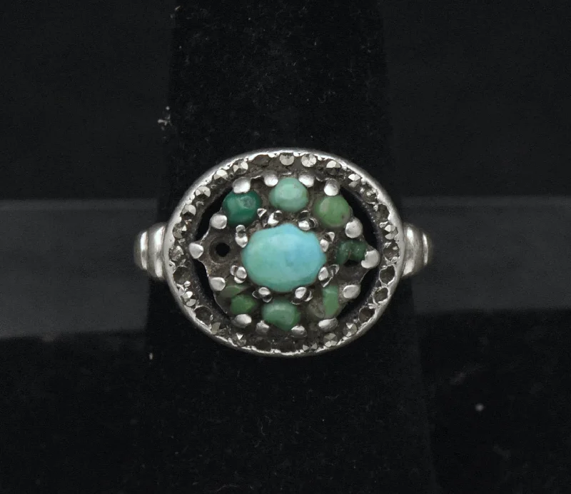 Ladies rings for gallery charm -Vintage Sterling Silver Turquoise and Marcasite Ring - Size 7.25