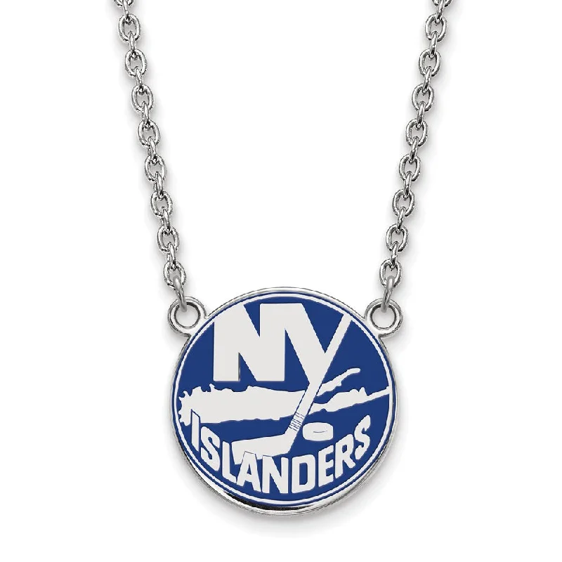 ladies-heart-y-drop-necklaces-Sterling Silver NHL NY Islanders Large Enamel Necklace, 18 Inch