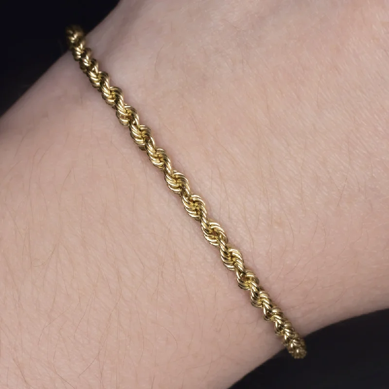 ladies-rustic-slider-bracelets-SOLID 10K YELLOW GOLD TWISTED ROPE CHAIN BRACELET 3mm MENS LADIES CLASSIC SIMPLE