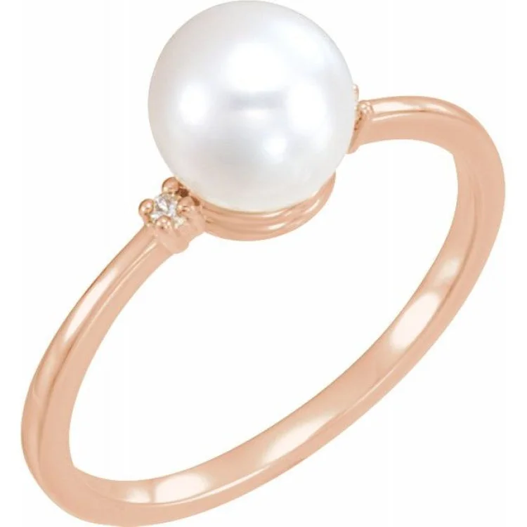 Ladies rings for seaside vibes -14K Rose Cultured White Freshwater Pearl & .025 CTW Natural Diamond Ring