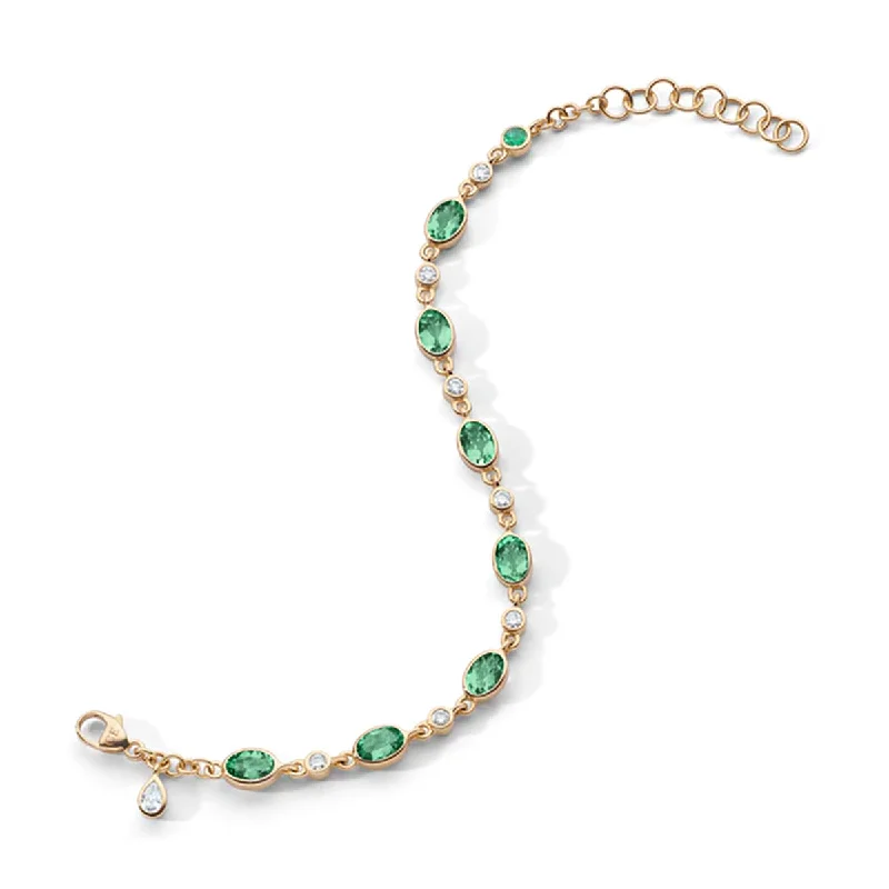 ladies-fashion-chain-link-bracelets-Green Tourmaline Tennis Bracelet in 18K Gold