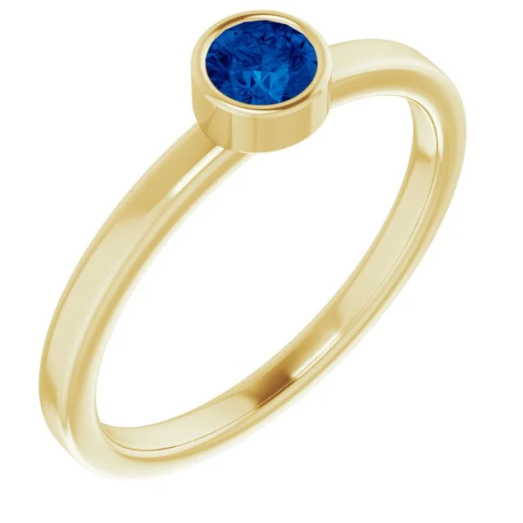 Ladies rings for gala charm -14K Yellow 4 mm Lab-Grown Blue Sapphire Ring