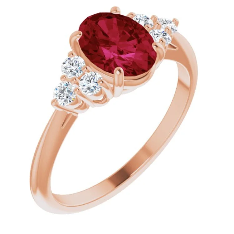 Ladies rings enduring shine -14K Rose Lab-Grown Ruby & 1/4 CTW Natural Diamond Ring