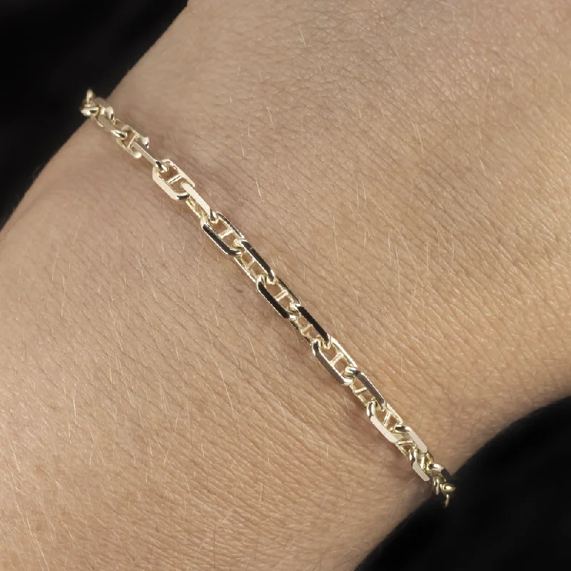 ladies-elegant-adjustable-cuff-bracelets-MARINER LINK CHAIN BRACELET SOLID 14k YELLOW GOLD 3.1mm 5.4 GRAM ANCHOR CLASSIC