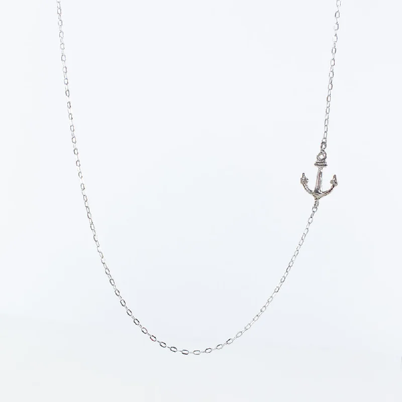 ladies-artisan-bar-pendant-necklaces-Silver Sideways Anchor Necklace