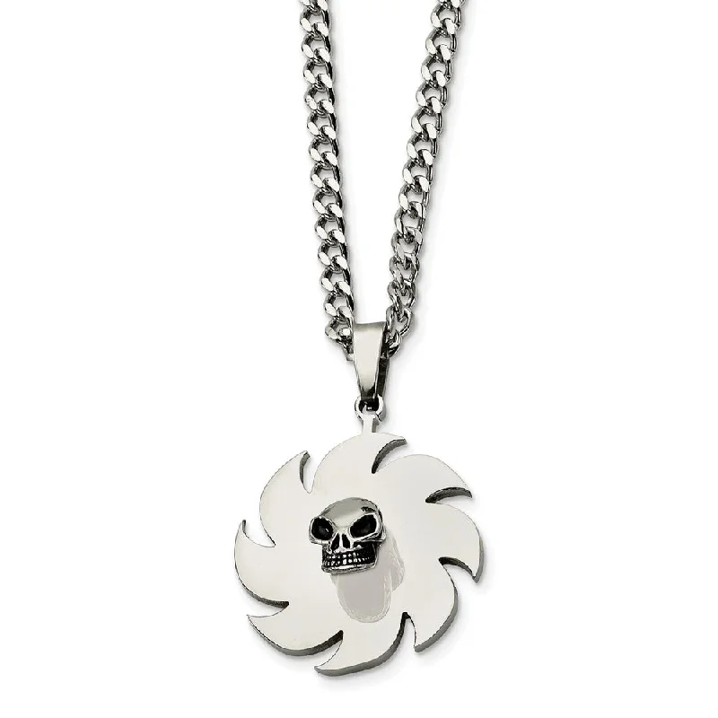 ladies-flower-figaro-chain-necklaces-Stainless Steel Saw Blade and Skull Necklace