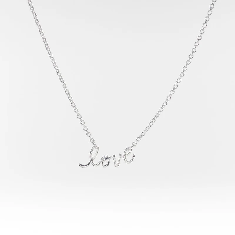 ladies-moon-box-chain-necklaces-Silver Love Script Necklace