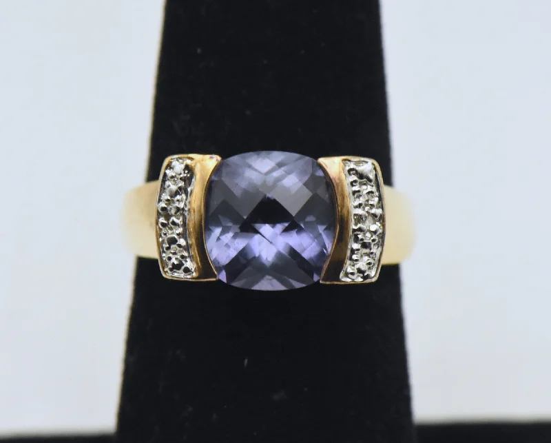 Ladies rings with cub shine -Ross-Simons - Vintage Synthetic Color-Change Sapphire and Diamonds Vermeil Ring - Size 6