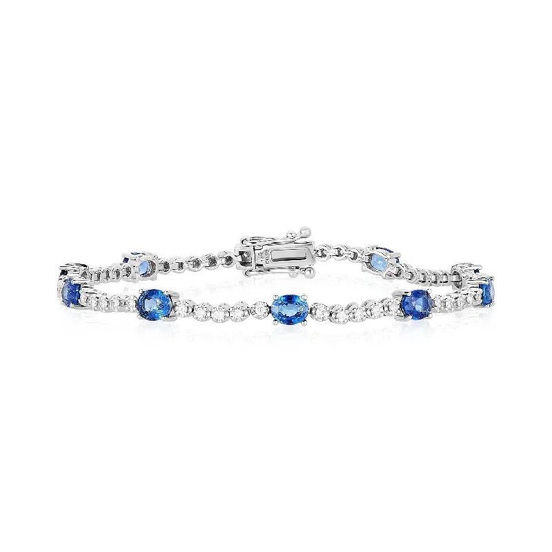 ladies-bohemian-chain-link-bracelets-Sapphire and Diamond Tennis Bracelet