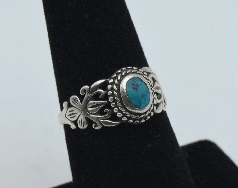 Ladies rings for show charm -Vintage Handmade Sterling Silver and Turquoise Ring - Size 6.25 BROKEN SHANK