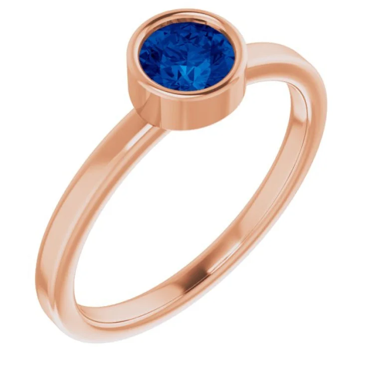 Ladies rings weathered elegance -14K Rose 5 mm Lab-Grown Blue Sapphire Ring