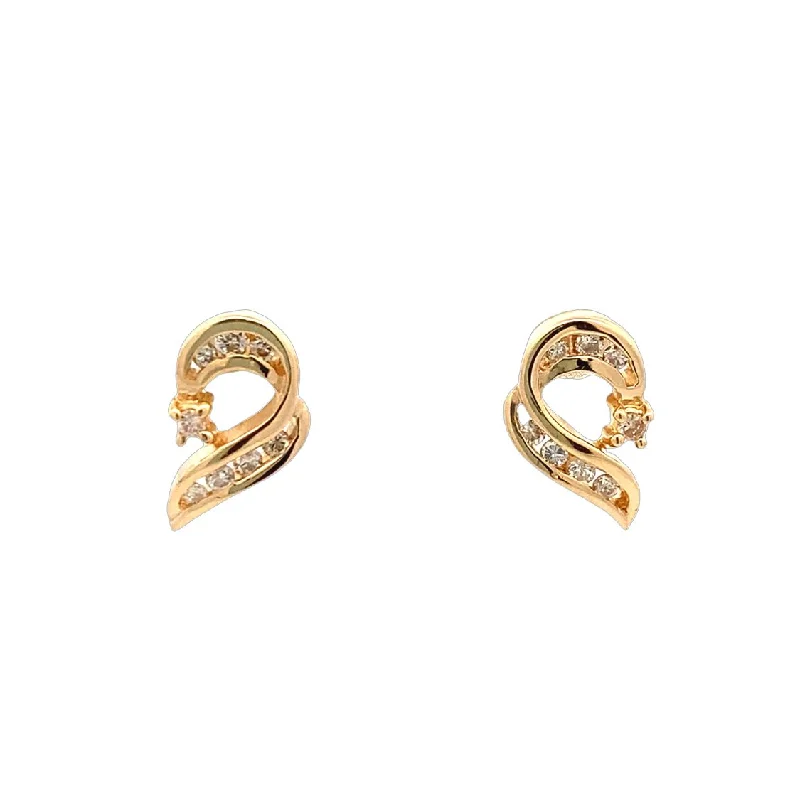 Ladies earrings with oak studs -Estate Diamond RIbbon Earrings in Yellow Gold