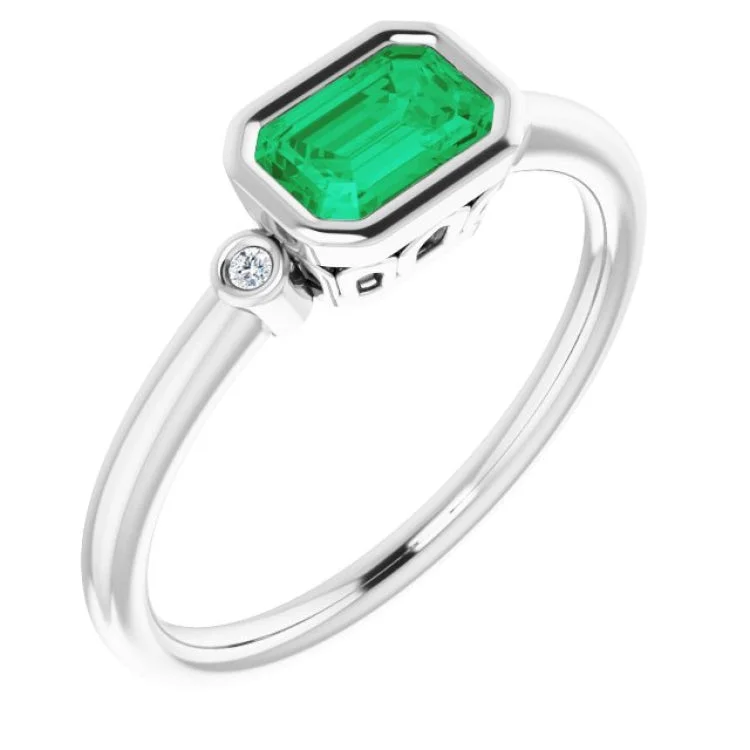 Ladies rings custom engravings -Platinum Lab-Grown Emerald & .02 CTW Natural Diamond Ring