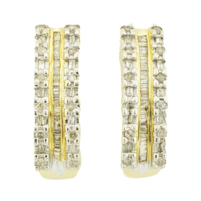 Ladies earrings for family charm -0.70ctw Diamond Huggie Hoop Earrings in 10K Two-Tone Gold