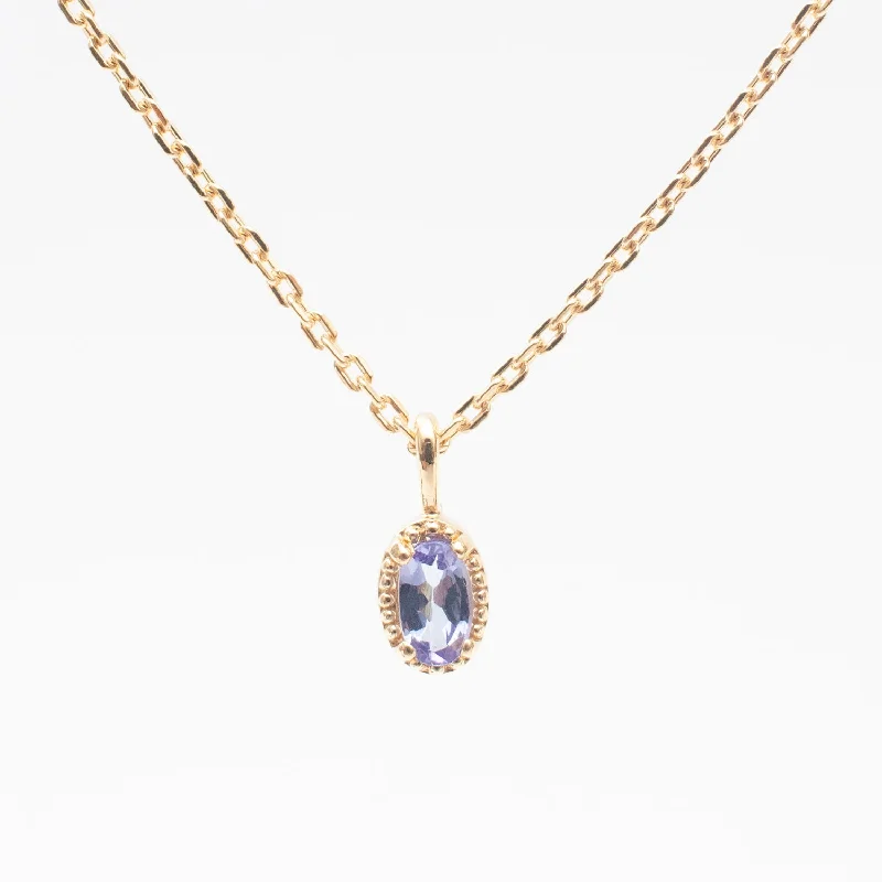 ladies-affordable-rose-gold-necklaces-Gold Vermeil Oval Milgrain Edge Tanzanite Necklace