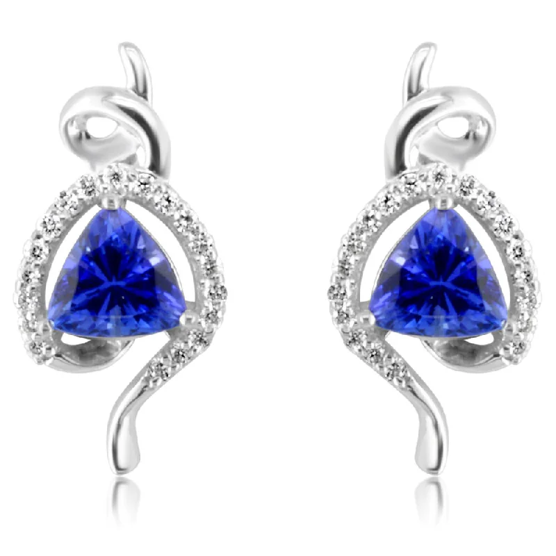 Ladies earrings with quill studs -Tanzanite and Diamond Earrings in White Gold by Parle