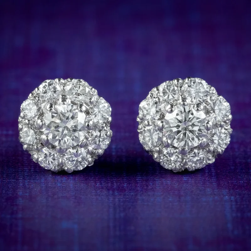 Ladies earrings flowing shine -Edwardian Style Diamond Cluster Stud Earrings 1.20ct Of Diamond