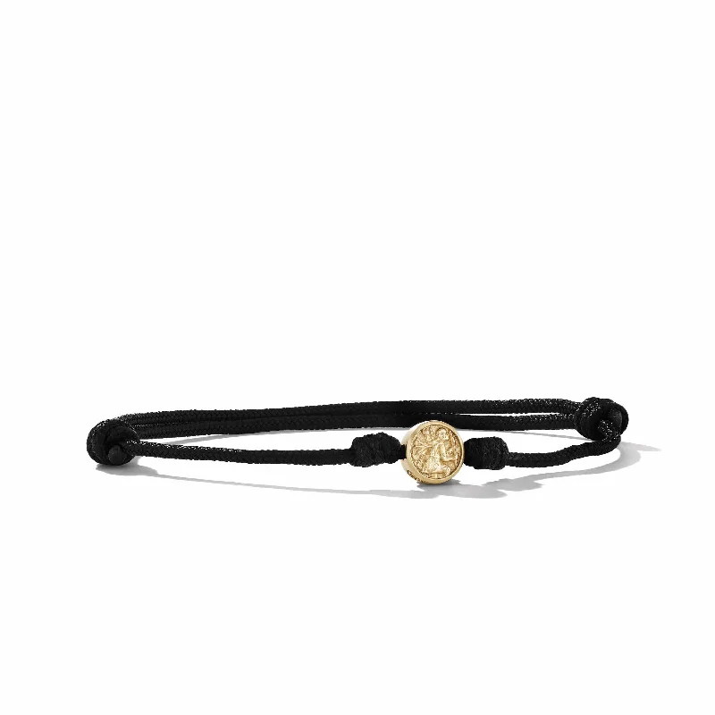 ladies-silver-rose-gold-bracelets-St. Christopher Black Cord Bracelet with 18K Yellow Gold