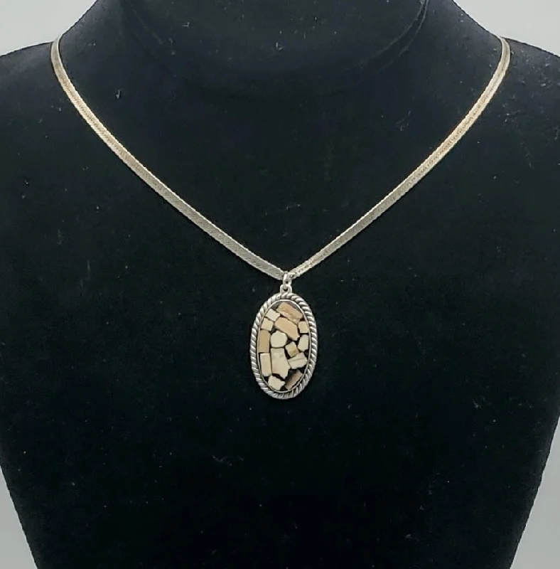 Ladies rings with butterfly designs -Vintage Handmade Sterling Silver Pendant on Sterling Herringbone Chain Link Necklace - 24"