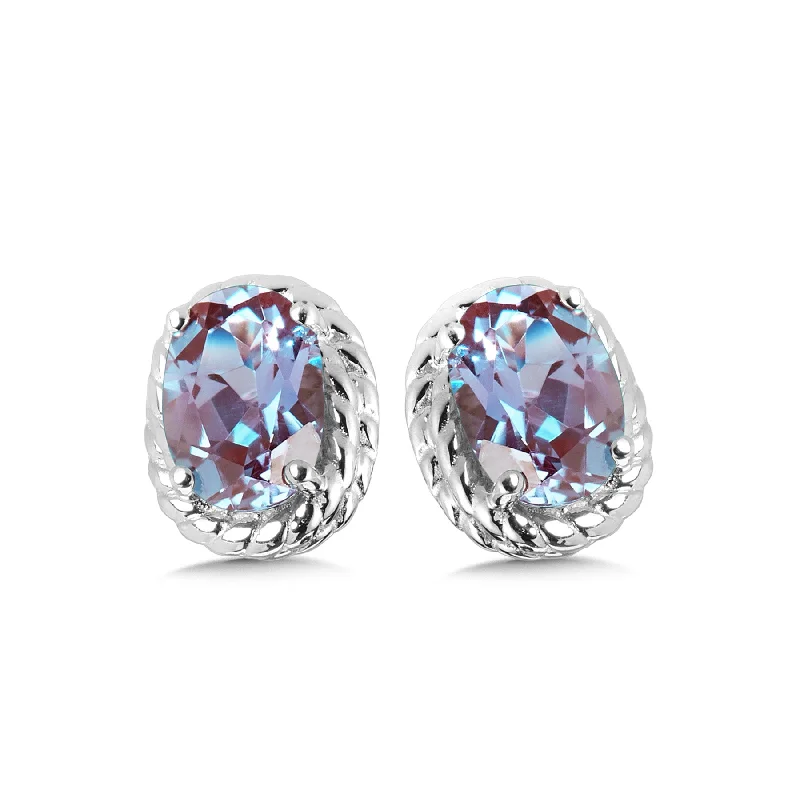 Ladies earrings bowed shine -Created Alexandrite Stud Earrings in Silver