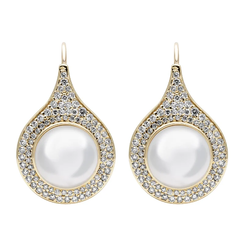 Ladies earrings for film elegance -Earrings - South Sea Pearl And Diamond