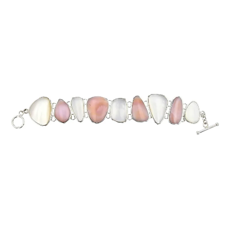 ladies-unique-adjustable-cuff-bracelets-Sterling Silver Mother of Pearl Toggle Bracelet