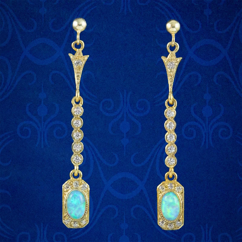 Ladies earrings quirky elegance -Art Deco Style Opal CZ Drop Earrings Silver 18ct Gold Gilt