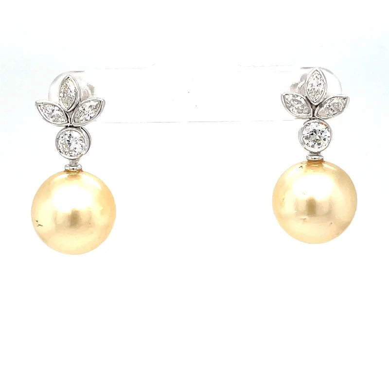 Ladies earrings countryside charm -Estate Pearl Diamond Drop Earrings