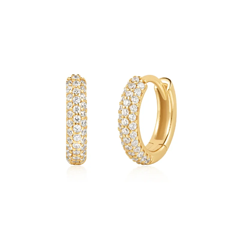 Ladies earrings for cafe elegance -CZ Pave Huggie Earrings in Yellow Gold by Ania Haie