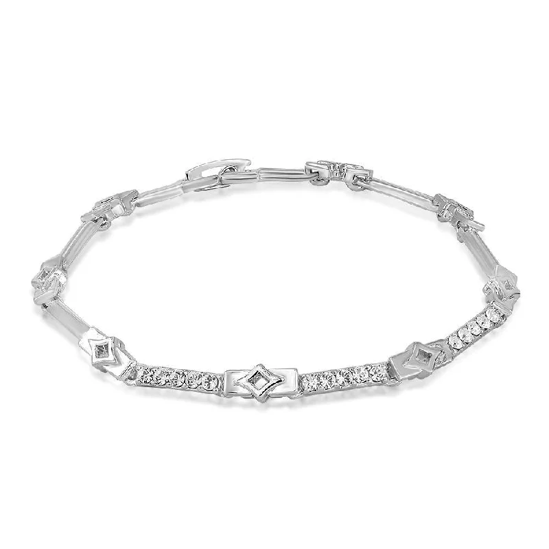 ladies-luxury-chain-link-bracelets-Mahi Rhodium Plated Radiant White Bracelet With Crystals For Women